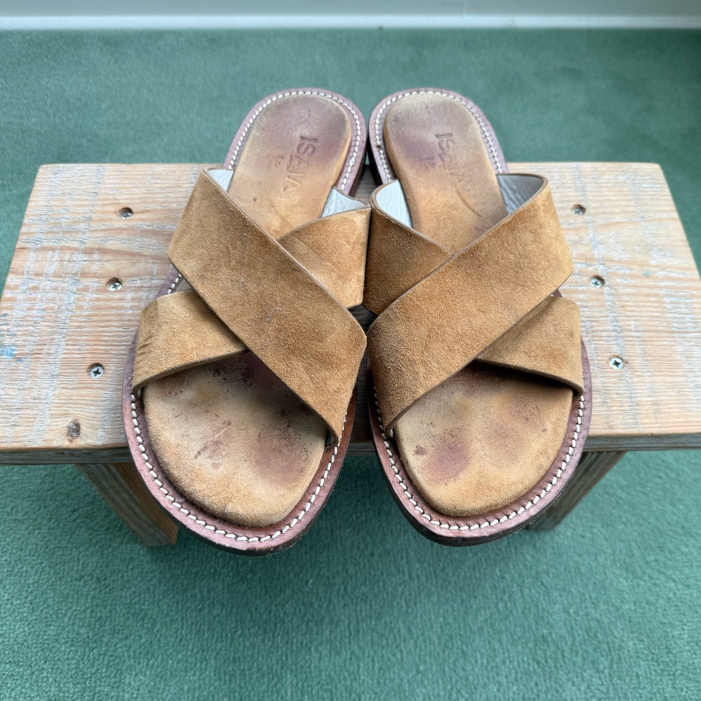 Men's ISAIA Napoli Brown Suede Handmade Criss Cross Slide Sandals EU 44

No Box